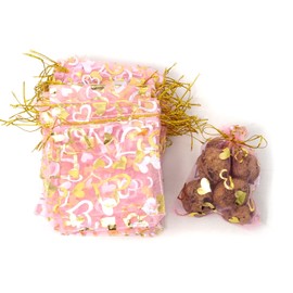 Honbay 50PCS 3.7x4.9 inch Sheer Pink Drawstring Bags Heart Pattern Organza Party Favor Gift Bags Wedding Party Christmas Baby Shower Jewelry Pouches