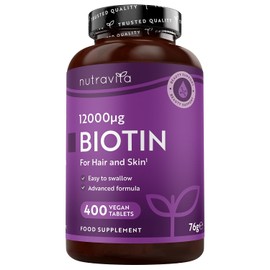 Nutravita Biotin High Dose 12000 mcg, Hair Vitamins - 400 Vegan Biotin Tablets for 1+ Year Preparation, Vitamin B7 - Skin Hair Nails (EFSA) - Hair Vitamins for Women - Hair Vitamins