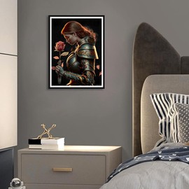 QACEYID Diamond Painting Kits Rose Warrior Woman Vintage Unique Adult Gift Creative Full Diamond Gemstone Art for Room Decor Home Decor Bathroom Decor Holiday Gift 12x16 inch