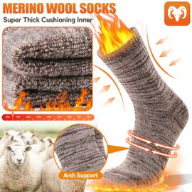 EBMORE Merino Wool Thermal Warm Socks for Women Men Thick Winter Hiking Cozy Crew Comfy Gifts Socks 4 Pairs Stocking Stuffers(Coffee Color/Grey/Dark Grey/Black, L)