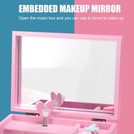 ProttyLife Jewelry Box, Wooden Storage Box with Light, 3 Pull Out Drawers, for Girls Women, Music, CS20005, Square, Antique, 5.6x6.0x5.4 inches