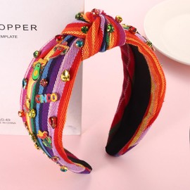 HEIDKRUEGER Knot Headband Mexican embroidered Fiesta Headband Colorful Rhinestone Hairband Mexican Party Hair Accessories