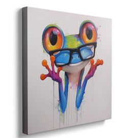 Ypxzzj Colorfull Frog Canvas Wall Art for Bedroom Nursery Kids Room,Cute Animal Frog with Glasses Paintings Pictures for Home Decor,Modern Artworks for Living Room Framed Ready to Hang
