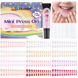 EBANKU 12 Pack Kid Fake Nail, 288 Pieces Kids Short Glossy Press on Nails Short Full Cover Fake Nails for Girls with Nail Glue