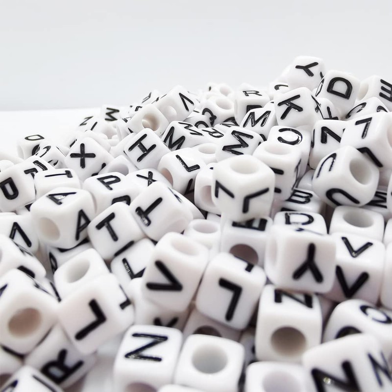 700 Pcs 6mm White Letter Cube Beads Bulk A-Z Craft