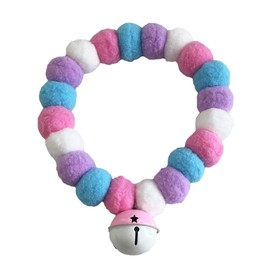 Leconpet Pom Pom Dog Collar, Elastic Cat Necklace, Decorative Plush Ball, Pet Collar with Bell for Photos, Walking, Outdoor Sports (Blue Pink, M)