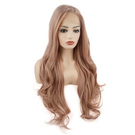 Meiyite Hair Straight Super Long 28inch Pink Golden Mix Heavy Density Half Hand Tied Realistic Synthetic Lace Front Wigs