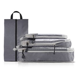 4PCS Travel Bag Foldable Packing Storage Bag Mesh Visible Item Clothing Sorting for Travelling Business Trip Grey 4PCS (Including Shoe Bag)
