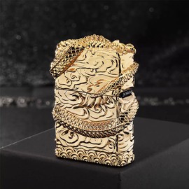 Dragon Lighter Premium Kerosene Soft Flame Lighter with Adjustable Flame, Refillable, Windproof and Pocket Size for Outdoor Camping, Travel, and Household Use (Gold)