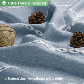 eachope No Hook Stall Shower Curtain with Snap-in Fabric Liner - 54x80 Heavy-Duty Linen Textured Striped Design,Narrow Rustic Modern Farmhouse Bohemian Bathroom Curtain,Water-Repellent,Blue