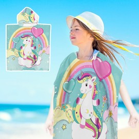 KERANEET Bath Poncho Children's Unicorn Bath Poncho Baby Poncho Towel Children 60 x 60 cm Beach Towel Children Unicorn Towel with Hood for Beach Swimming Pool Girls Boys