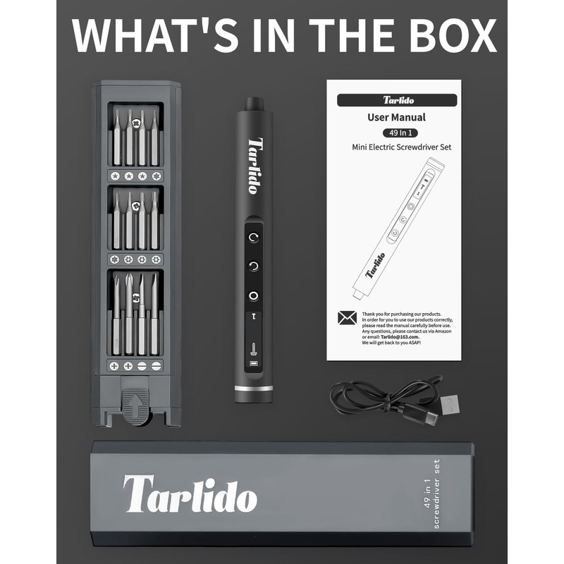 Tarlido Electric Screwdriver, 4V Precision Screwdriver Set, 49-in-1 Cordless Power