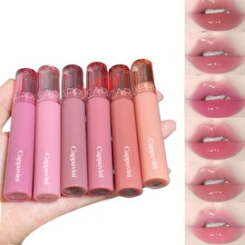 Baorder 6 PCS aufpolsternder Lipgloss getönter Lippenbalsam Set, Spiegel flüssiges Wasser Glow Lippenstift, lang anhaltender wasserdichter feuchtigkeitsspendender Schimmer Jelly Lip Glaze