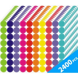 Round Color-Coded Labels 2400 Pieces, 3/4 inch dot Labels, for Kids Office Student Classroom, Home Storage Sorting