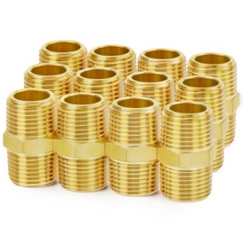 ChillWaves Brass Pipe Fitting, Hex Nipple 1/4" NPT Male x 1/4" NPT Male Thread Adapter(12-PACK)