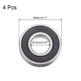 uxcell 4pcs 6001-2RS Deep Groove Ball Bearings Chrome Steel ab eC5 Double Rubber Sealed Bearing 12mm x 28mm x 8mm