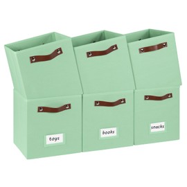 FinishingBo 6-Pack Collapsible Fabric Storage Cubes with Handles & Label Holders, Closet Cube Home Organizer Bins (Sage Green, 10.5*10.5*11 inch)