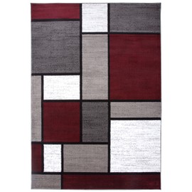 Contemporary Modern Boxes Area Rug 5' 3" X 7' 3" Red