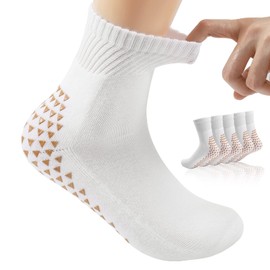 YAVOUN 3 Pairs of Wide Socks with Non-Skid Grips for Lymphedema, Swollen Feet, Swelling, Edema, Arthritis, also Yoga (4-7,White)