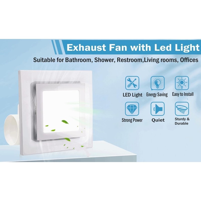 MEOZRI Bathroom Exhaust Fan with LED Light Ceiling Mount Ventilation