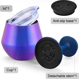 Siyaluens Stainless Steel Wine Tumbler with Detachable Stem, 14oz Insulated Wine Glasses with Lid & Anti-Slip Base, Multi-Functional Cup for Gift Party Outdoor Travel Home Use (Purple)