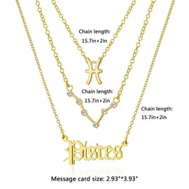 3Pcs Zodiac Necklace Set 12 Constellation Sign Pendant Necklace Astrology Birthday Gift for Women (Pisces(2.19~3.20))