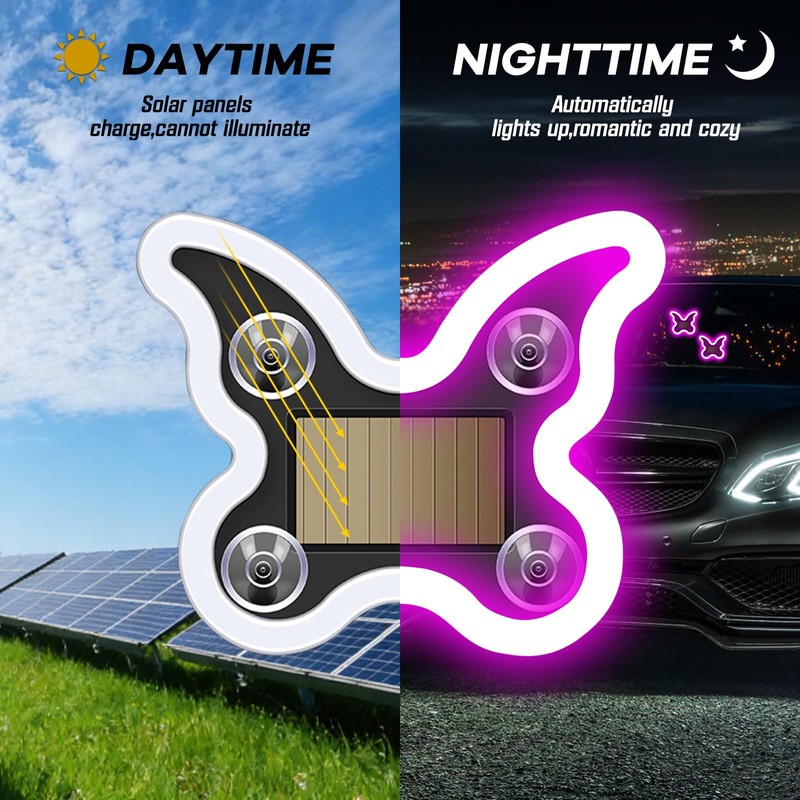 GCZCC Car Window Wireless LED Ambient Light Solar Powered Butterfly