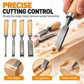 4-Piece Wood Chisel Set for Woodworking – 8/12/16/20mm Carving Chisels with Beech Wood Handles