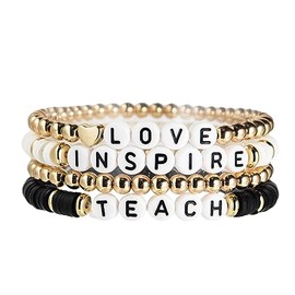 Fuqimanman2020 Teacher Appreciation Heishi Stackable Bracelet Set Teach Love Teach Inspire Beaded Stretchy Ploymer Clay Back to School Preppy Jewelry-B