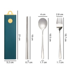 Exzact Cutlery Set in a Case - Chopsticks Spoon Fork 18/10 Stainless Steel Portable Travel Camping Lunchbox - Korean Japanese Bento -Dishwasher Safe