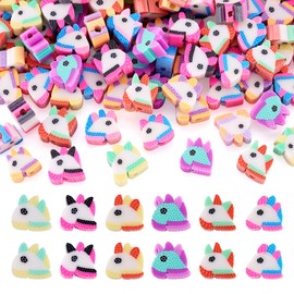 Beadthoven 200Pcs Unicorn Clay Flat Beads Fairy Cute Animals Polymer Clay Beads Spacers for Bracelets Necklaces Jewelry Making DIY Crafts Supplies