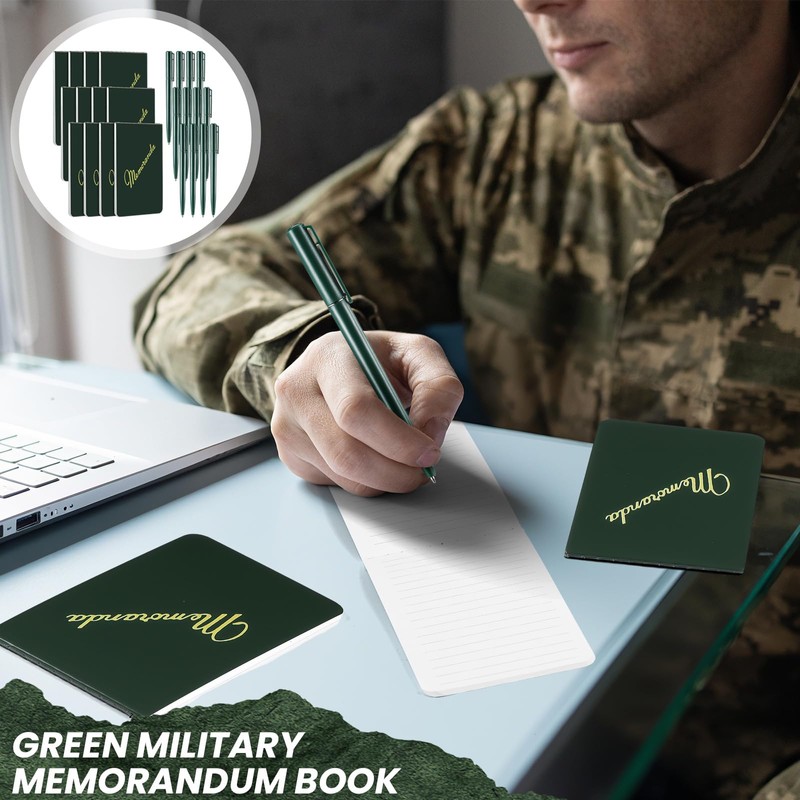 Faccito 24 Pcs Memoranda Notebook and Pen Set Green Military