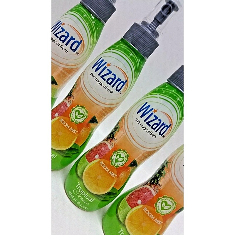 WIZARD 4X Scented Air Freshener Spray TROPICAL CITRUS Room Mist