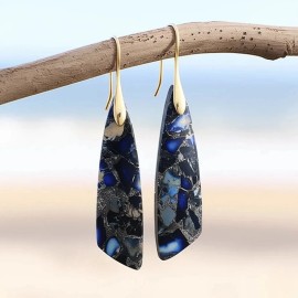Unbranded Natural Blue Imperial Jasper Teardrop Dangle Earrings Gemstone Drop Boho Jewelry