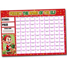 Predict the Name of the Elf Christmas Scratch Card Fundraising Game, 100 Names, A4 Size, Fundraising