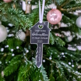 Personalisierter Christbaumschmuck NEUES ZUHAUSE aus Acryl Weihnachtsanhänger Schlüssel - Eigenheim Geschenk Weihnachten (Acryl Silber)
