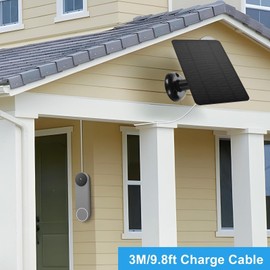 Doorbell Solar Panel, 10W Solar Panel Charger for Nest Doorbell, Ring Video Doorbell 2/3/3+/4 Plus, IP66 Waterproof, 9.8ft Cable, Easy Install, ABS Material (CSP4W-O-B)