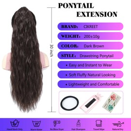 4# Dark Brown Ponytail Extension Curly Ponytail Extension for Women 30 Inch Long Wavy Drawstring Ponytail Hair Extensions Clip in Pony Tails Hair Extensions Daily Use Party Soft Fluffy Easy to Wear