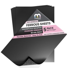 TMS Magnet Receptive Sheets with Adhesive Backing for Craft and Magnetic Miniatures Storage | Flexible Rubber Sheet Metal | 5 Pack, 30 mil Thick, 8.5” x 12.3” | Fits Inside US Really Useful Box