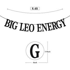 Big Leo Energy Banner, decoración de cumpleaños Leo, 12 constelaciones del zodiaco decoración de fiesta temática de cumpleaños (purpurina negra)