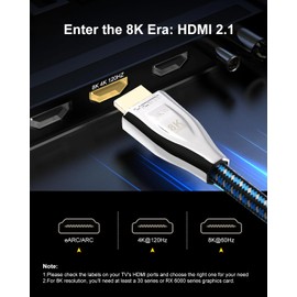 10K 8K Upgraded HDMI Cable 2.1 1m, Ultra High Speed HDMI Cable, Braided Cable, HDMI Cable 48Gbps (8K@60Hz, 4K@120Hz), Support Dynamic HDR 10 eARC 3D, Dolby Atmos Compatible with