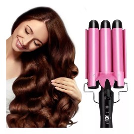 Lagom Rizador De Pelo, Lagom Ga-002 Ondas Cerámica Con Temperatura Ajustable, Triple Tubo Rizador De Cabello De 25mm, Herramienta De Peinado Automático Para Mujer Cabello Largo / Corto Y Viajero Regalo (ros