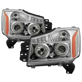 Spyder Auto (PRO-JH-NTI04-LED-C) Nissan Titan/Armada Chrome Halogen LED Projector Headlight - Pair