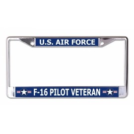 usaf air force f-16 pilot veteran star logo chrome license plate frame usa made