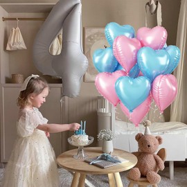 20PCS Pink Blue Heart Balloons, 18 Inch Pastel Blue Pink Foil Heart Balloons Pearl Pink Blue Heart Shape Mylar Balloons Baby Blue and Pink Party Balloons for Baby Shower Gender Reveal Birthday