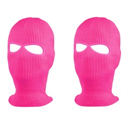 SUNTRADE 2-Hole Knitted Full Face Cover Ski Mask, Winter Balaclava Beanie for Outdoor Sport,Set of 2 (Rosered*2)