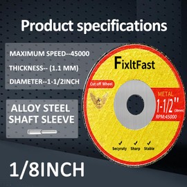 FIXLTFAST 1-1/2 Cut Off Wheels,1.5" x 1/8" Fiberglass Reinforced Metal Cutting disc for Rotary Tool Accessories Include Mandrels- 11 Pack