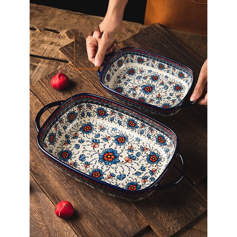 Bicuzat Vintage Style Pottery Bakeware Ceramic Casserole Dish Baking Pan