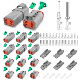 JRready German Plug Set 4-Pin DT Connector 6 Sets with 52 Pieces German Terminal Wire Gauge 14-18 AWG IP68 Waterproof Plug 4-Pin Grey for Car, Motorcycle, Truck, Boat