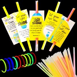 LiYiQ 50 Packs Christian Gifts Cards with 100 Glow Sticks Let Your Light Shine Cards with Glow Sticks Religious Bible Verse Cards for VBS Sunday School Supplies (Christian)